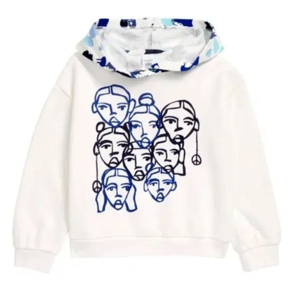 Cristina Martinez Print Cotton Hoodie Ivory Blue Grow To Bloom size 5 NWOT - Picture 1 of 3